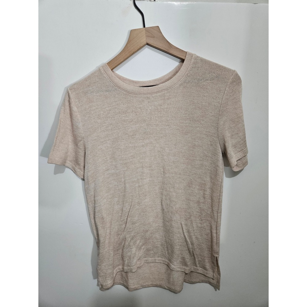 Lou & Grey Oatmeal Beige Short Sleeve Knit Crewneck Top Small